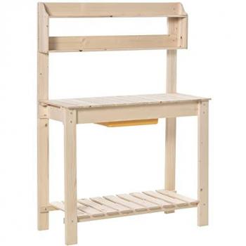 Garden Potting Bench Workstation with Sliding Tabletop