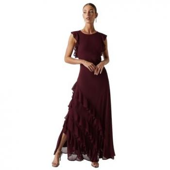 Honoured Red Ruffle Georgette Maxi Bridesmaid Dress – UK 12