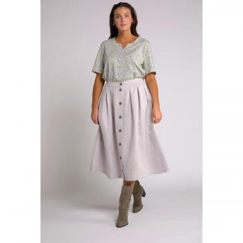 Plus Size Brown Viscose/Linen Skirt with Buttons, Women's Size 16/18