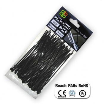 1000 Unidades. Presilla 200 x 4,80 mm Negro nylon66 Fuerza de tracción: 22 kg Qual itätware