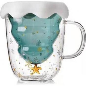 400ML Heat-Resistant Christmas Tree Glass Coffee Mug with Lid