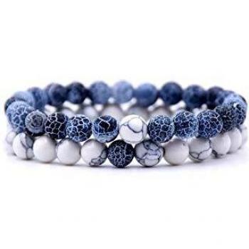 Andy & C Bracciale Uomo 2 pezzi Con Pietre Naturali Braccialetto Scatola Regalo Fidanzato Donna Chakra con Vere Pietre Naturali Tibetano Yoga Gioielli