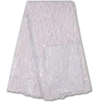 African White Sequin Tulle Lace Fabric - French Embroidered Nigerian Lace for Dresses YA3512B-5