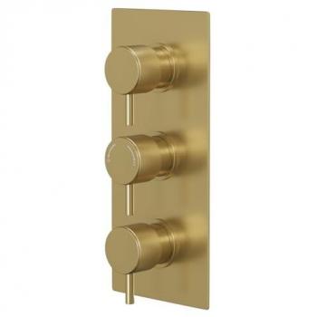 Colore Concealed Triple Thermostatic Shower Mixer, Round Design, Brushed Brass Finish, Metal Construction, 210mm x 295mm x 138.8mm