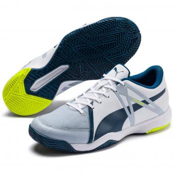 Puma Explode XT 3, Chaussures de Futsal Homme, White White Grey Dawn Safety Yellow Gibraltar Sea, 11 EU