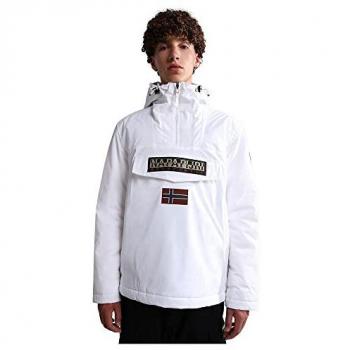 Napapijri Light Jacket Male White Size XL Rainforest Hooded Jacket with Central Pocket