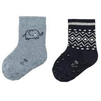 Chaussettes en coton avec ABS pour bébé - Pack double éléphant bleu