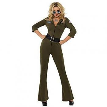 Smiffys, Damen Sexy Top Gun Aviator Kostüm, Overall und Gürtel, Top Gun, Größe: L, 32813