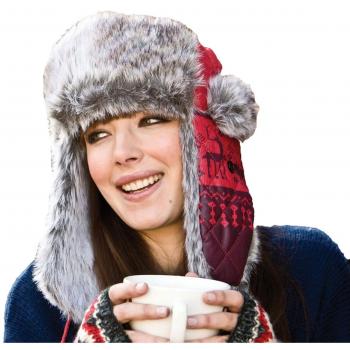 Socks Uwear New Womens Unisex Designer Fur Trimmed Warm Thermal Winter Trapper Hat - Red - L