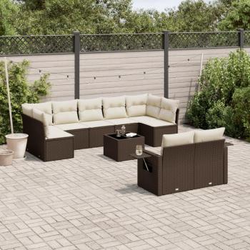 Set de sofás jardín 10 piezas con cojines ratán sintético marrón Maison Exclusive