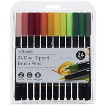 WHSmith Fine Nib Dual Brush Pens – 24‑Pack Assorted Colour Ink