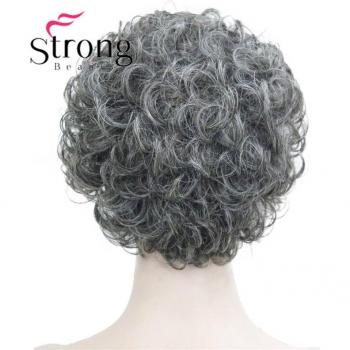 StrongBeauty-Peluca de cabello sintético rizado para mujer, color gris medio