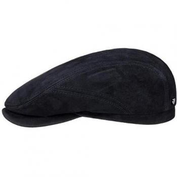 Stetson Goat Suede Man's Cap - Made in Germany from Leather Gavroche with Visor, Spring-Summer Lining - 57 cm Deep Blue