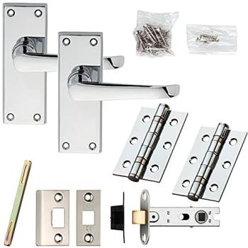 Victorian Chrome Door Handle & Latch Set – Straight Lever, 150 × 42 mm