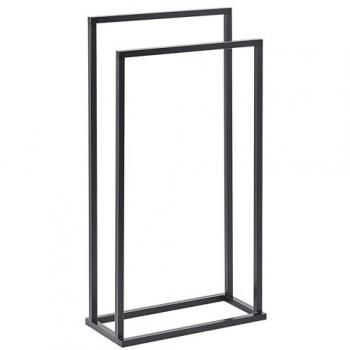 BELIANI Modern Accessories Towel Storage Stand Rack Steel 2 Rails Matt Black Recreo