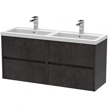 Hudson Reed Havana Wall Hung 4 Drawer Vanity Unit with Double Poylymarble Basin | Metallic Slate | MDF | 1200mm