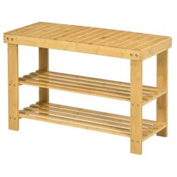 Banc à chaussures 2 étagères en bois bambou 70x28x45cm