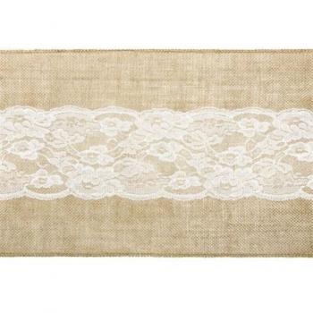 Runner in juta naturale con pizzo floreale