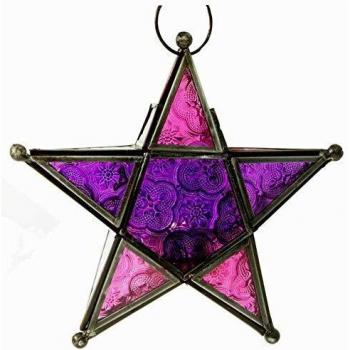 Guru-Shop Teelichthalter Stern aus Glas, orientalisches Windlicht, Lila/Pink