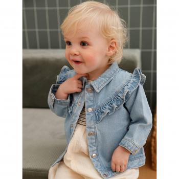 Veste bébé en denim délavé avec volants