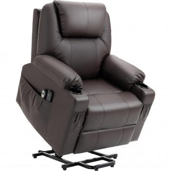HOMCOM Poltrona Alzapersona Reclinabile Fino A 135° Con Portabicchieri, Telecomando E Poggiapiedi 88x92x106 Cm, Marrone