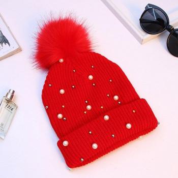 Gorro de invierno a prueba de viento para mujeres, con tejido espeso y bola de pelo