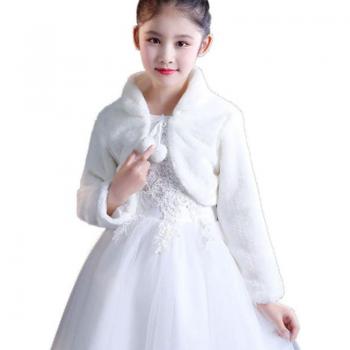 Girls Long Sleeve Plush Bolero Shrug - Princess Cape Jacket with Pompom Tie