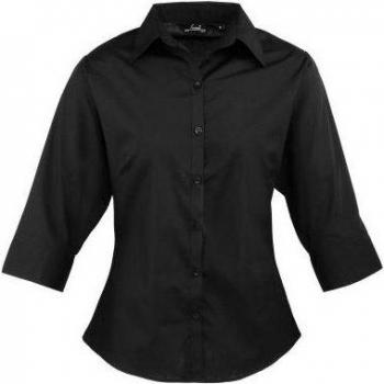 Poplin Elegance Dames Shirt Zwart 3/4 mouwen