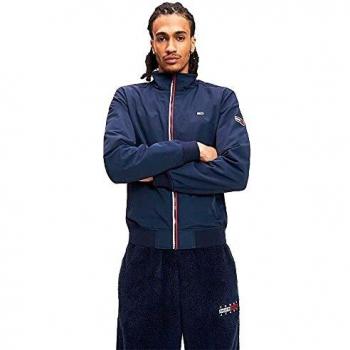 Tommy Jeans TJM Essential Bomber Jacket - Giacca sportiva blu con cappuccio rimovibile e tasche laterali