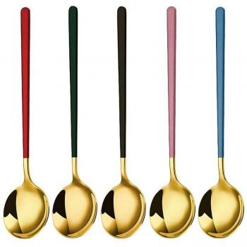 Cucharas redondas de acero inoxidable 304, 7.8 pulgadas, color dorado