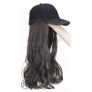 Gorra de béisbol larga con pelo sintético negro