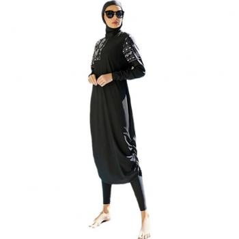 Full Coverage Black Three-Piece Muslim Women's Swimwear T4MF