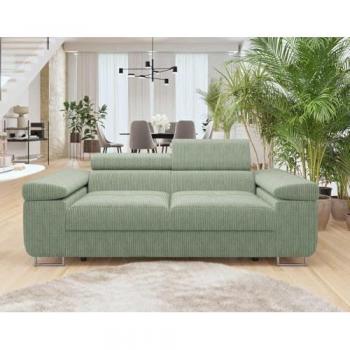 Canapé droit 2 places en velours côtelé vert sauge avec têtières ajustables - BESTMOBILIER