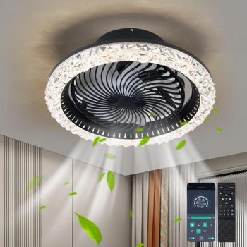 Black Modern Ceiling Fan with Dimmable Light