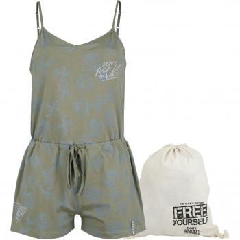 EMP Special Collection Damen‑Kurzjumpsuit grün – „Don't Fuck Up The World“, XS