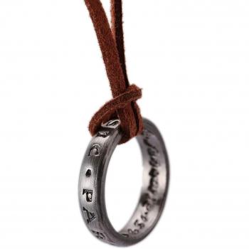 Collier Uncharted 4 : Pendentif Nathan Drake, anneau gravé, chaîne en cuir marron ajustable