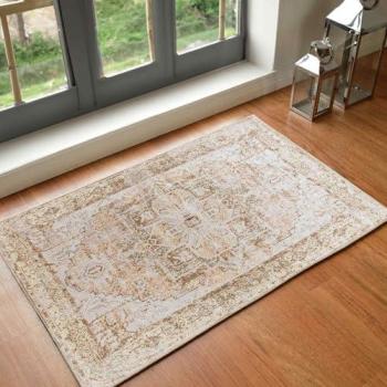 Retro Brown Clay Area Rug – Traditional Boho Design, Machine Washable, 66×115 cm