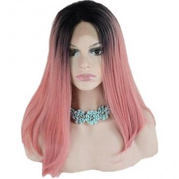 Eunice 14 Silky Straight Bob Wig Ombre Dark Roots to Pink/Green
