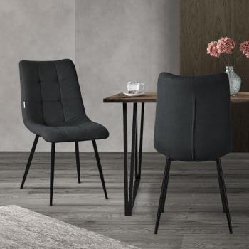 Juego de 2 Sillas de Comedor ML-Design Color Antracita con Tapicería de Tela y Patas de Metal Negro