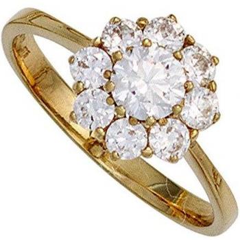 Größe 58 – JOBO Damen Ring aus 375 Gold Gelbgold, 9 Zirkonien