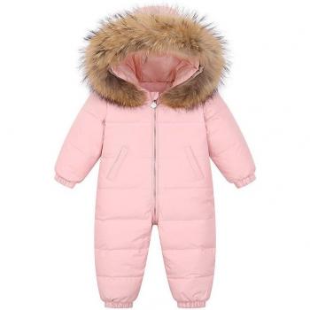 Pink Duck Down Winter Overalls for Newborns