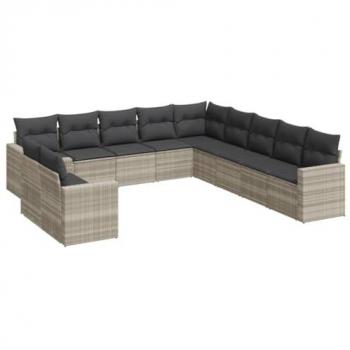 VidaXL 11-tlg. Garten-Sofagarnitur Hellgrau mit Kissen aus Poly Rattan