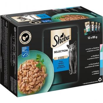 Lot mixte Sheba 24 x 85 g - Sélection en sauce (saumon, poisson blanc, poisson de mer, cabillaud)