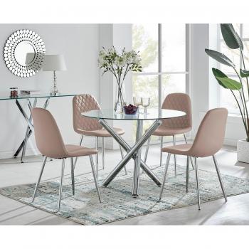 Selina Round Glass Dining Table with Silver Leg Chairs