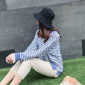 Contrast Color Striped Cotton Maternal Sweatshirt