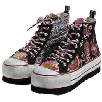 Desigual, Sneakers Plataforma Alta Estilo Oriental, Feminino, Poliéster, 41