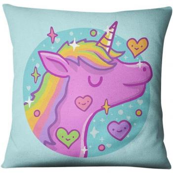 Cojín Cubierta Cuadrada 45x45 cm Unicornio Azul - Funda de Lino para Decoración DIY