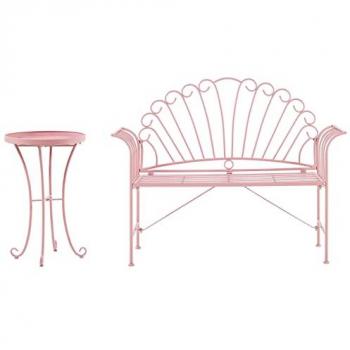 Garden Furniture Set Pink Vintage Metal 1 Bench 1 Table