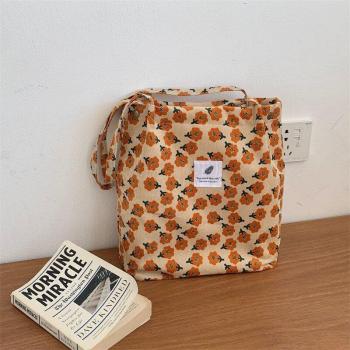 Corduroy Snap Button Shoulder Bag for Women - Large Capacity