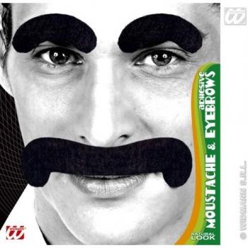 Costume Completo Maschile in Nero con Baffi e Sopracciglia Neri